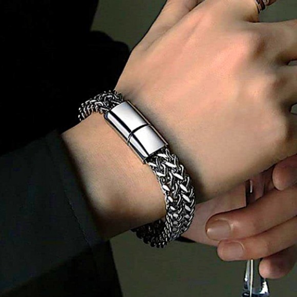 Stainless Steel Cuban Chain Magnetic Closure Hip Hop Bracelet - Picture 1 of 13